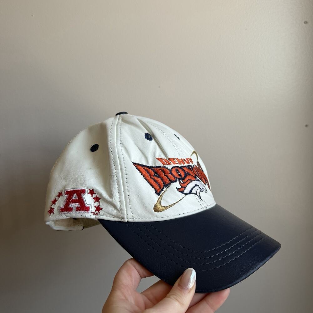 Vintage 90s Denver Broncos Pro Elite NFL Hat Leather Strapback Cap Rare